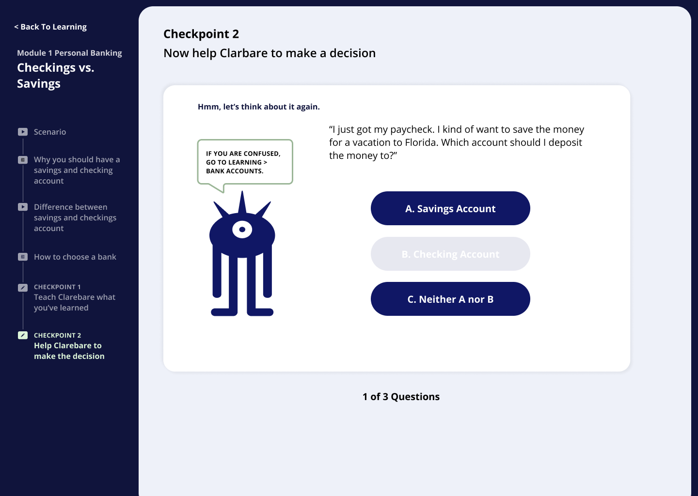 Decision-making exercise feedback page interface